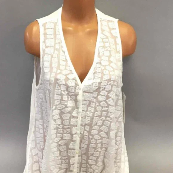 NWT Karen Kane WhiteSleevelessHand Sewed Sequined Button Down Tunic Size X-Large - Picture 2 of 3